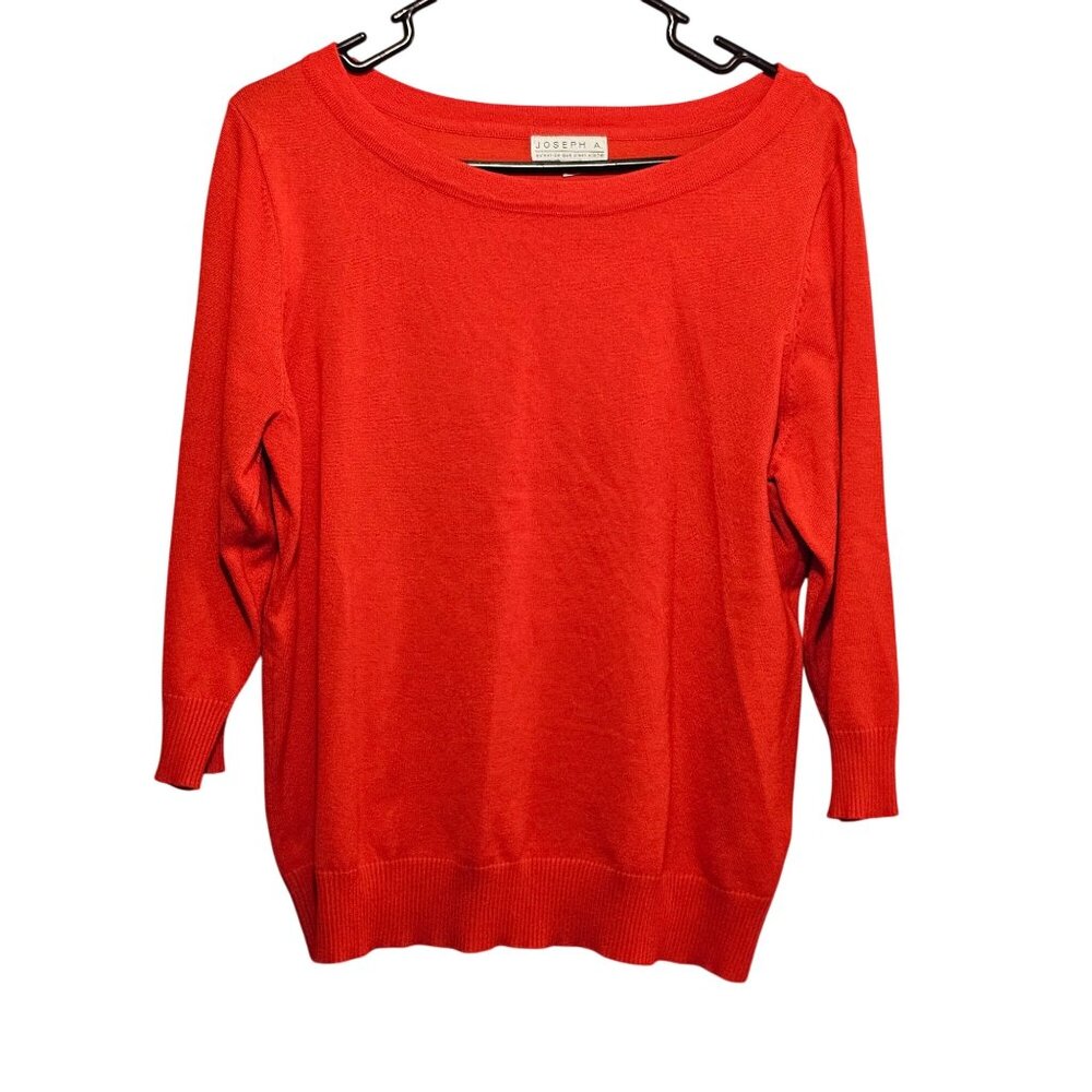 Joseph A Womens Coral Red Lightweight Sweater Top 3/4 Sleeve L Chic Classic
